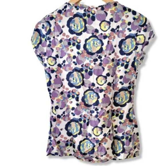 Women's Boden Blouse Size 2 SOFT Floral Cap Sleeve Silky Pleated Short Sleeve - Picture 7 of 8